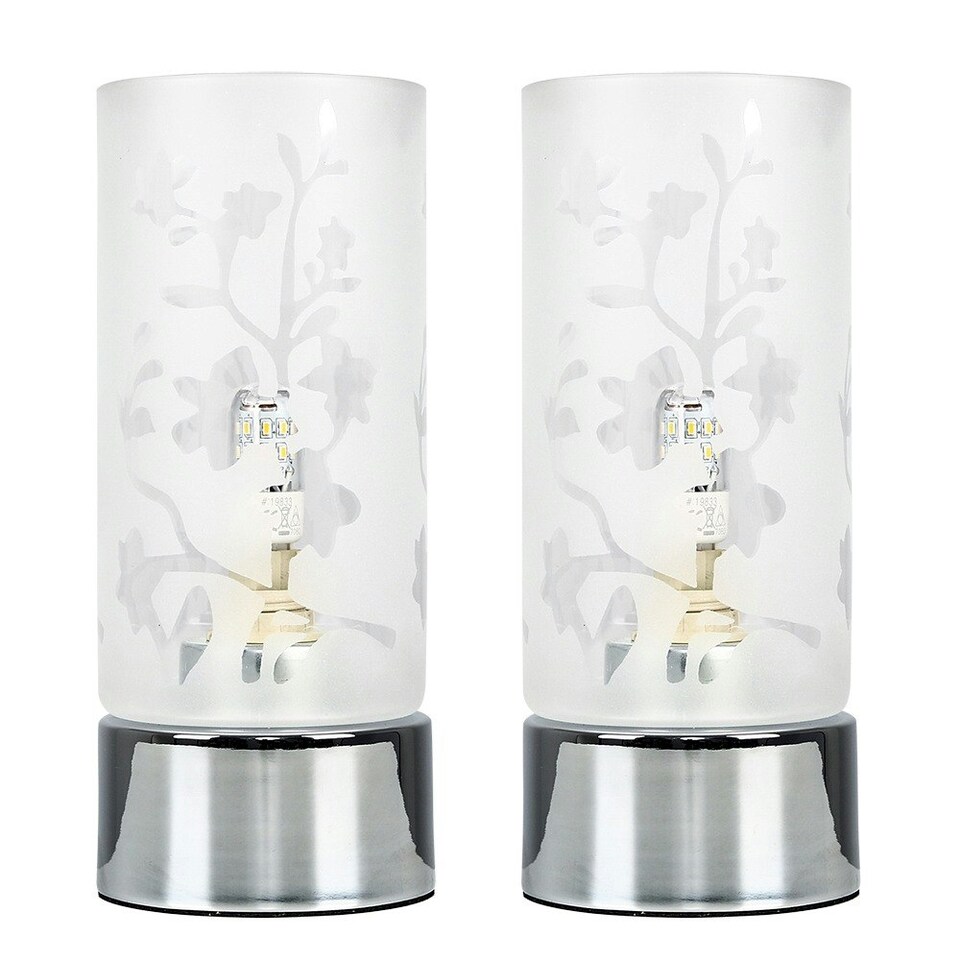 image 1 of ValueLights Florette Pair Floral Design Glass Chrome Touch Table Lamps