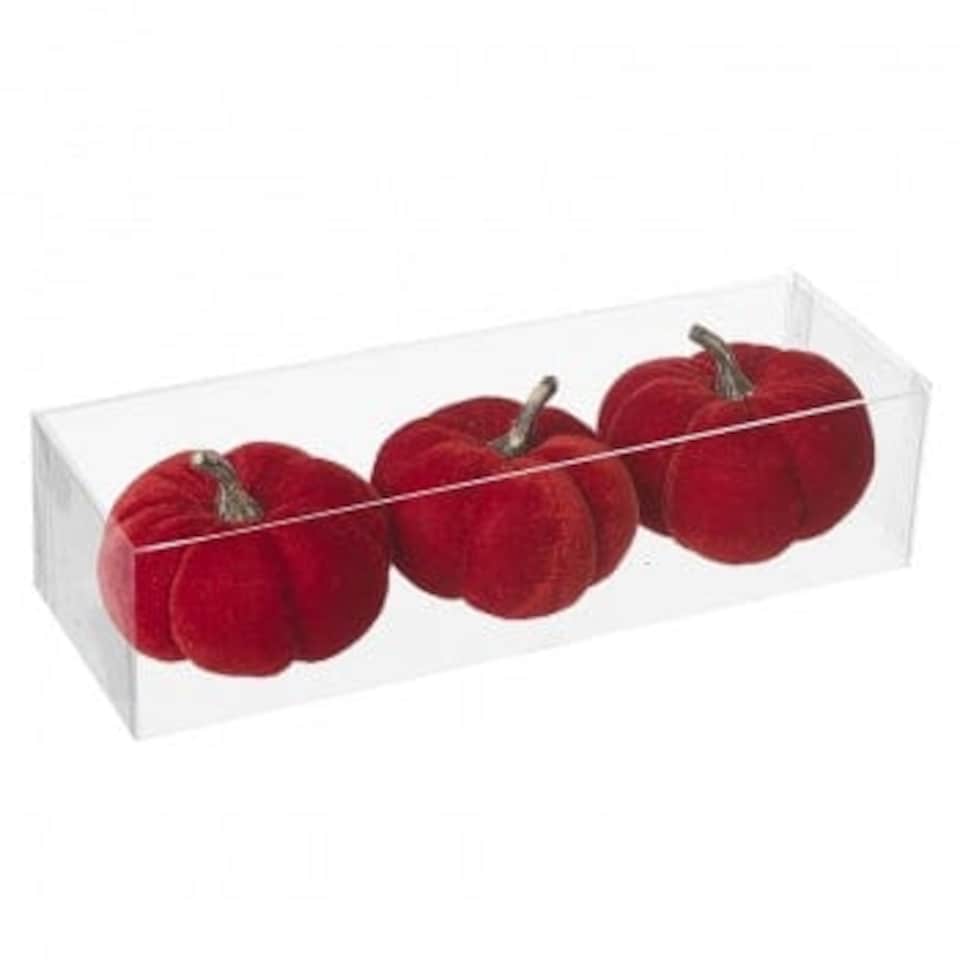 image 1 of Heaven Sends Halloween set of three red velvet pumpkin decorations