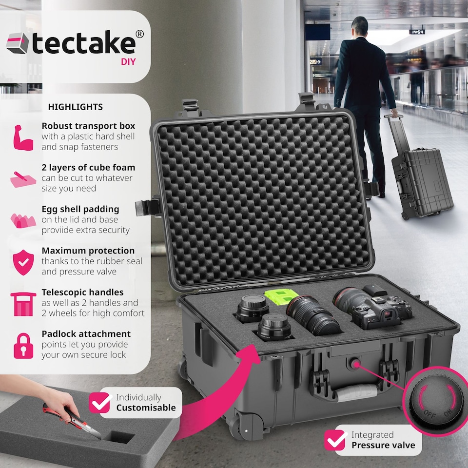 image 1 of Camera Case - hard shell, foam inserts, waterproof, telescopic handle | Black | black | M | 1