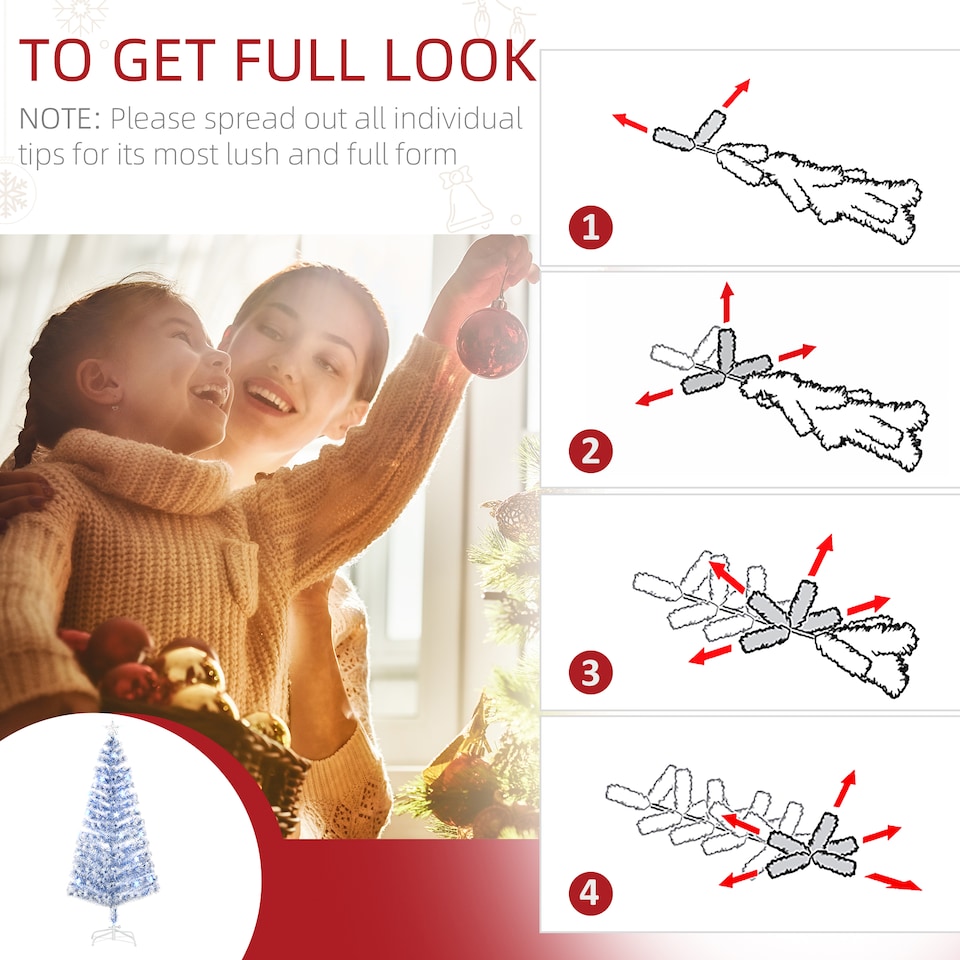 image 1 of HOMCOM 6FT Artificial Fibre Optic Christmas Tree Seasonal Decoration w LED Lights PreLit Easy Store White Blue