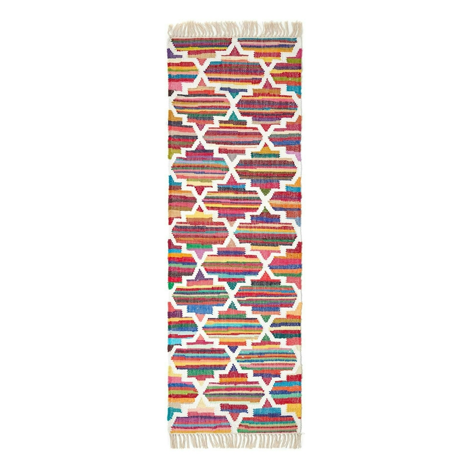 image 1 of Homescapes Amsterdam Handwoven Cotton Chindi Kilim Hall Runner - 66 x 200 cm | Multi | 66 x 200 cm