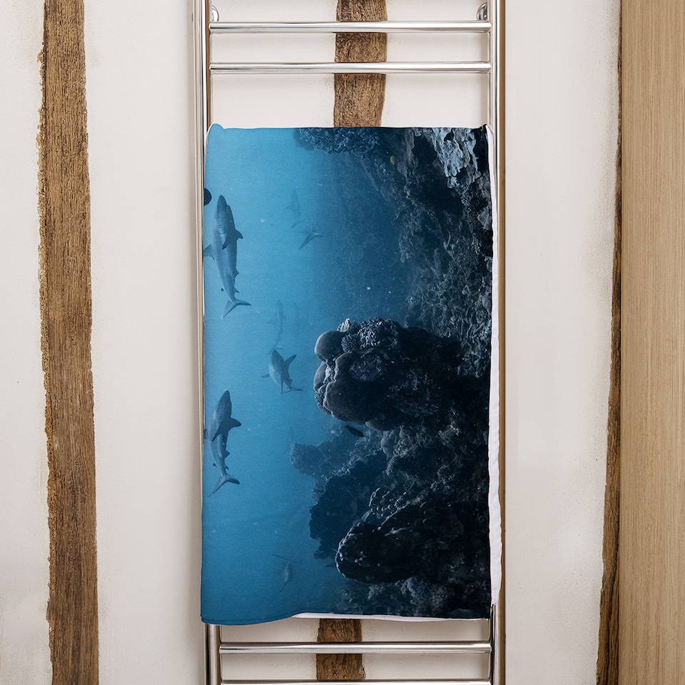 image 1 of Schooling grey reef sharks, Ningaloo reef, Western Australia Designer Bath Towel | Multi