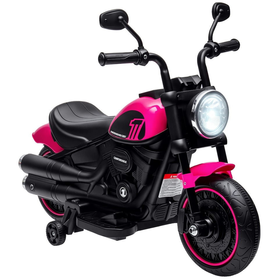 image 1 of HOMCOM 6V Electric Motorbike with Training Wheels, One-Button Start - Pink