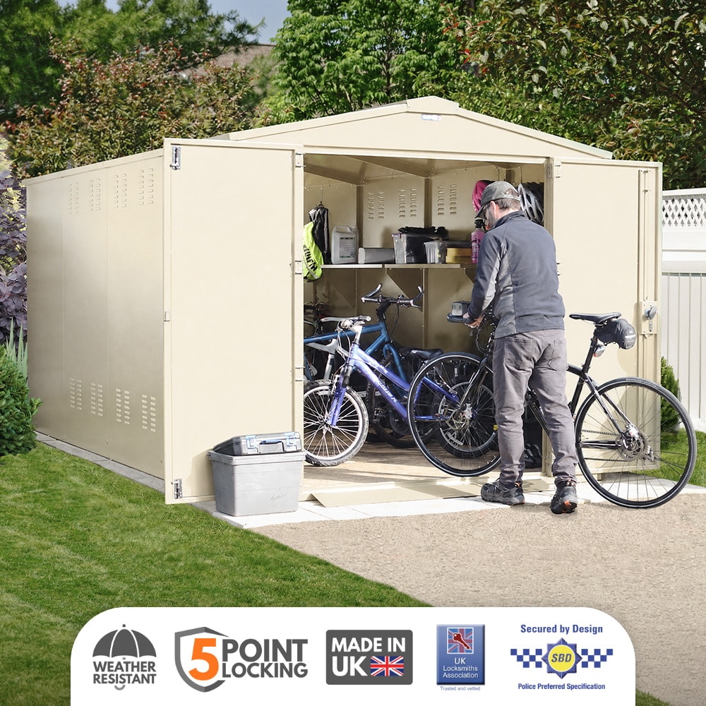ASGARD Gladiator Secured by Design High Security metal garden shed in CREAM with full metal floor and 5 point locking (7 x 14)