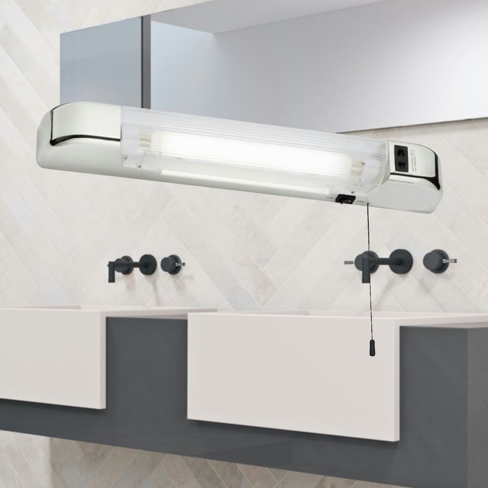 image 1 of Set of 2 Rise - Chrome Bathroom Shaver Lights Chrome | White