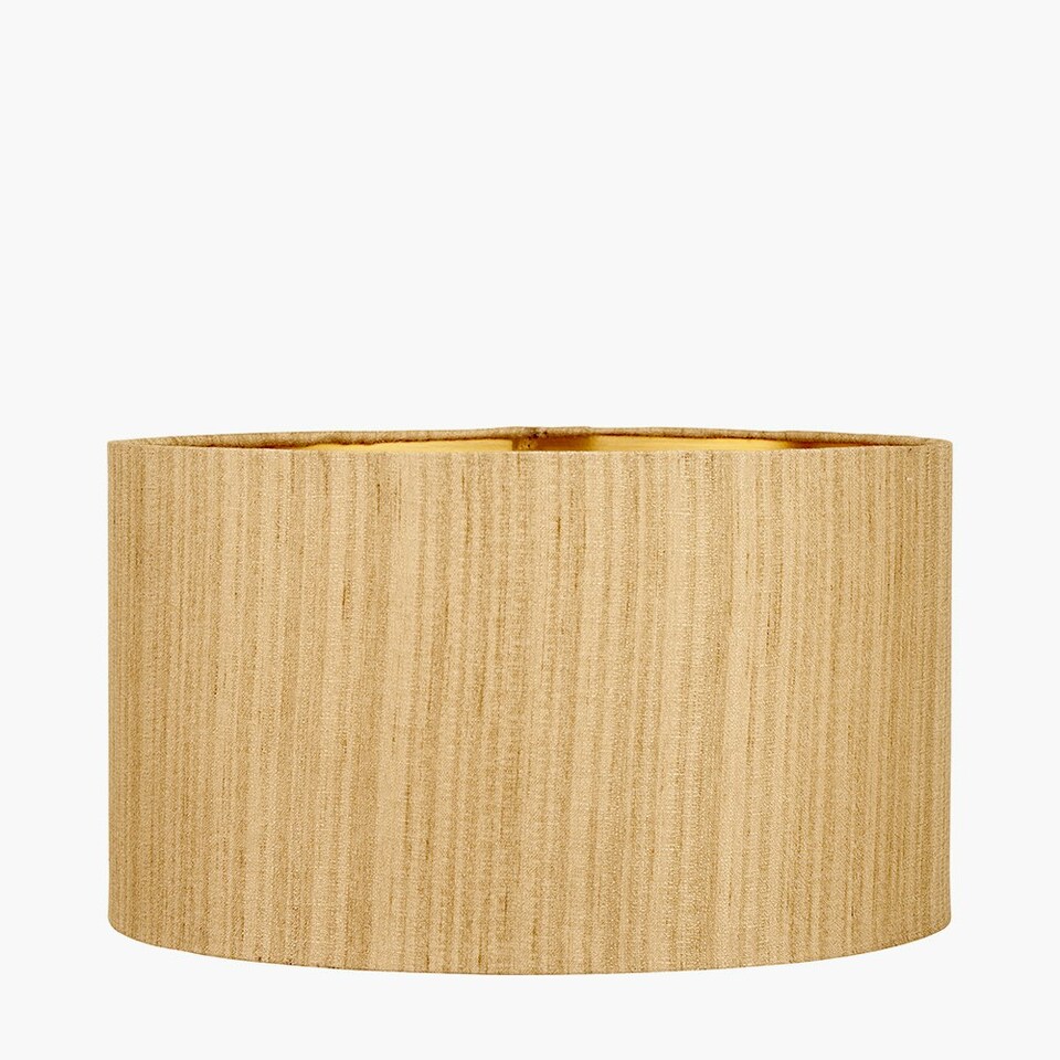 image 1 of 35cm Gold Slubbed Faux Silk Gold Lined Cylinder Lampshade for Table Lamps Gold