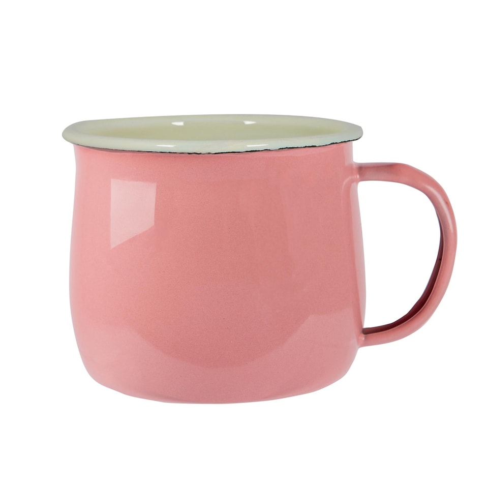 image 1 of Argon Tableware Coloured Enamel Belly Mugs - 375ml - Pink/Cream - Pack of 6 | Pink | Pink/White