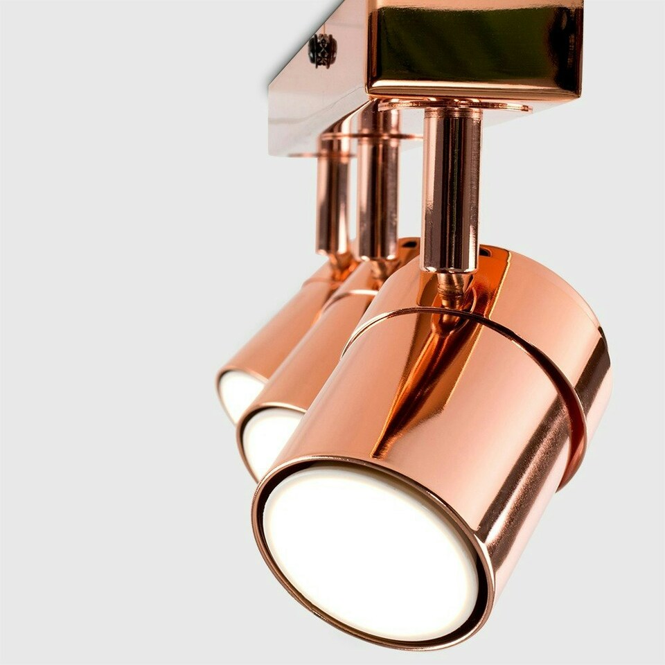 image 1 of ValueLights Modern 3 Way Copper Effect Straight Bar Ceiling Spotlight | Copper