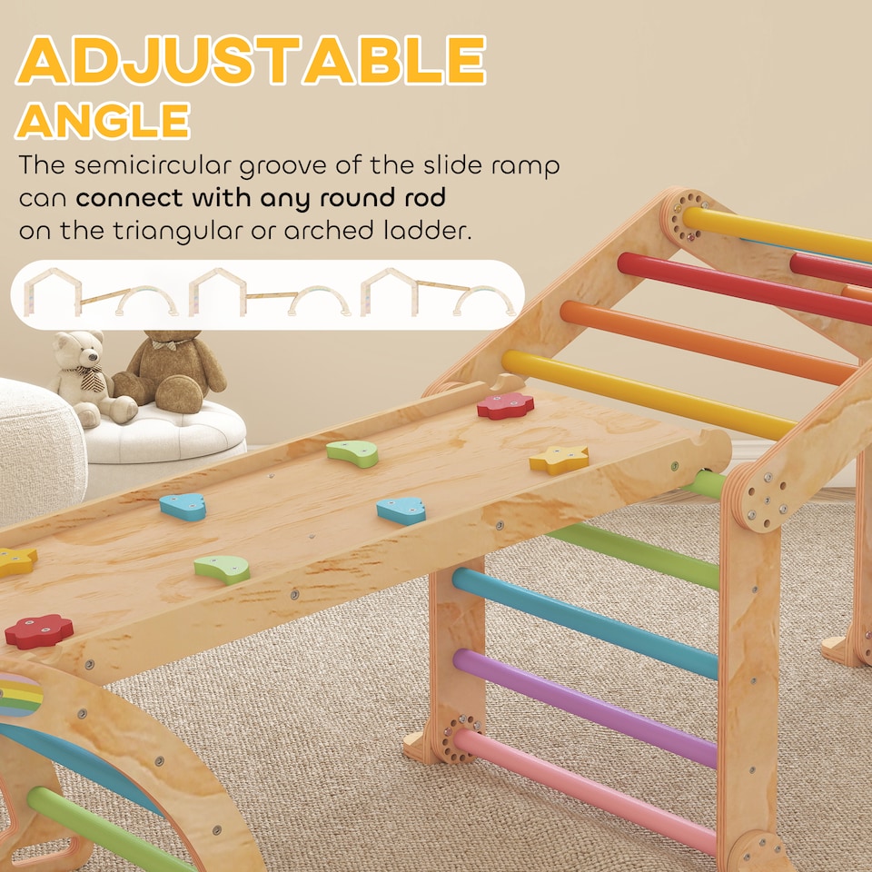 image 1 of AIYAPLAY 9 in 1 Climbing Frame with Ramp, Slide, Arch, Ladder, Blackboard