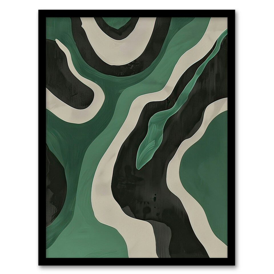 image 1 of Abstract Amazon River Green Living Room Black Framed Wall Art Print A4