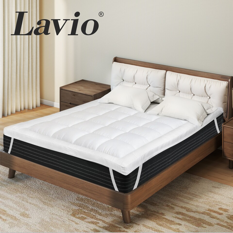 image 1 of Lavio Mattress Topper 10cm Deep Soft Microfibre Washable with Strap  Double