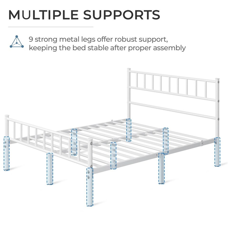 image 1 of Yaheetech 4ft6 Double Metal Bed Frame with Slatted Headboard White