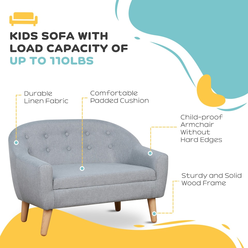 image 1 of HOMCOM Kids Sofa Children Couch Toddler Armchair Seat Bedroom Nursery Grey Grey