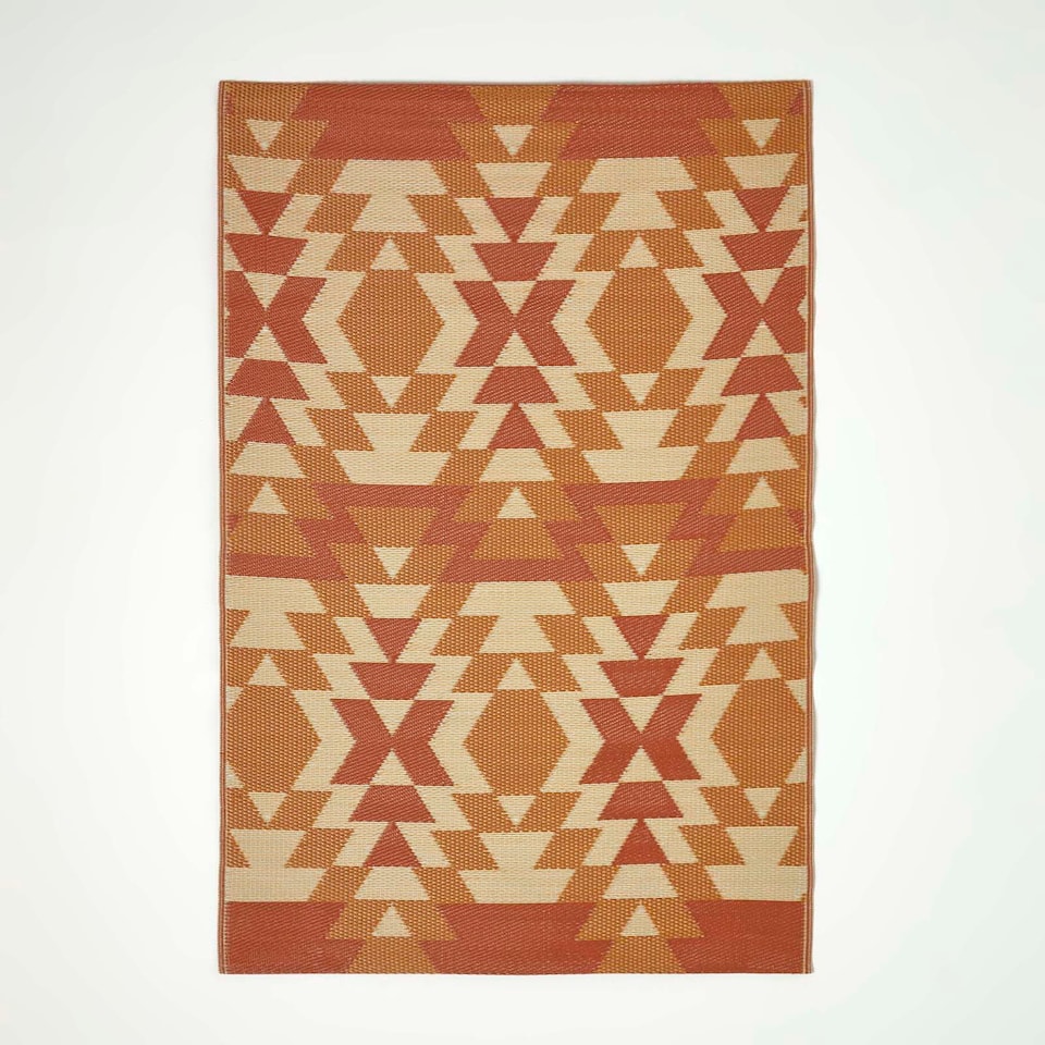 image 1 of Homescapes Outdoor Rug Luxury Waterproof Reversible Recycled, For Garden, Anya Aztec | Orange | Orange and White