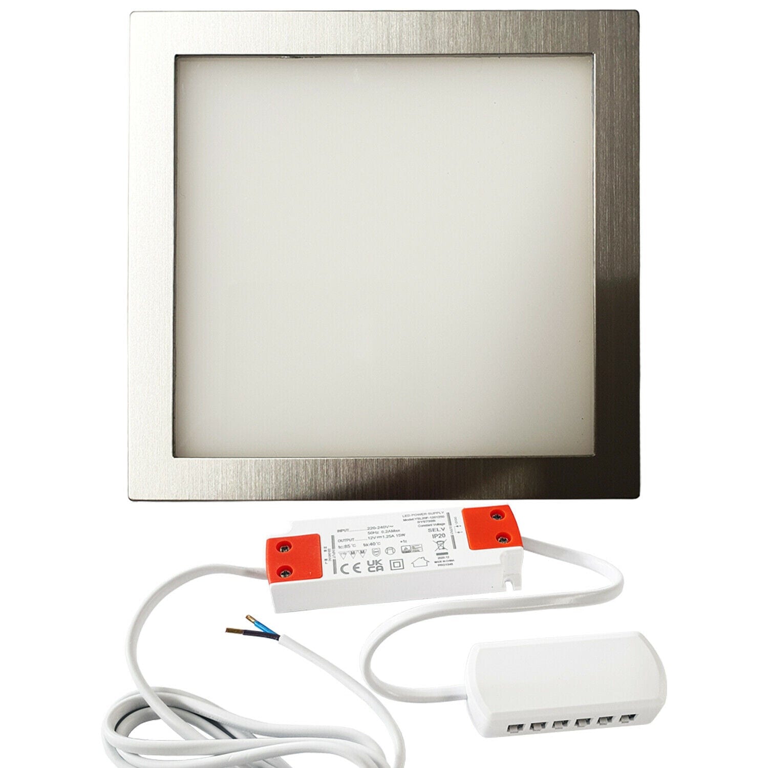 Loops 1x BRUSHED NICKEL Ultra-Slim Square Under Cabinet Kitchen Light & Driver Kit - Natural White LED in Metallics