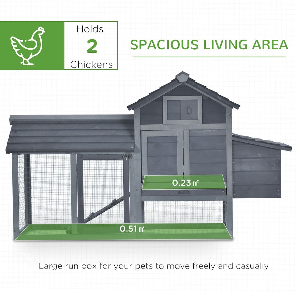 image 1 of PawHut Chicken Coop Hen Cage Small Animal Hutch Nesting Box Outdoor Run Grey