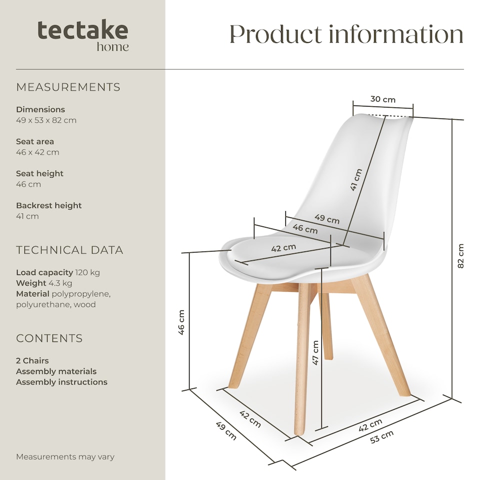 image 1 of Dining Chair Frederikke with Padded Seat, Ergonomic Shape, and Wooden Legs | White | white | One Size | 2