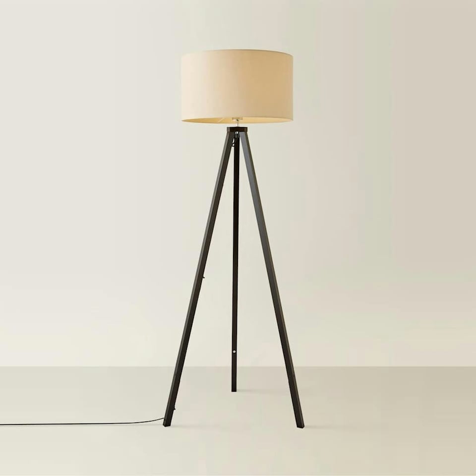 image 1 of ValueLights Barbro Black Tripod Floor Lamp Natural Shade | Cream