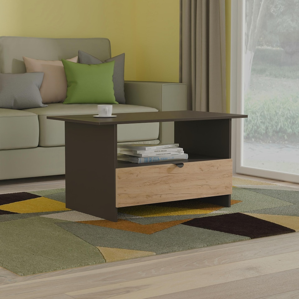 image 1 of Norway Bottom Drawer Coffee Table in Gold Craft & Graphite (Ready Assembled) | Grey | Gold Craft & Graphite