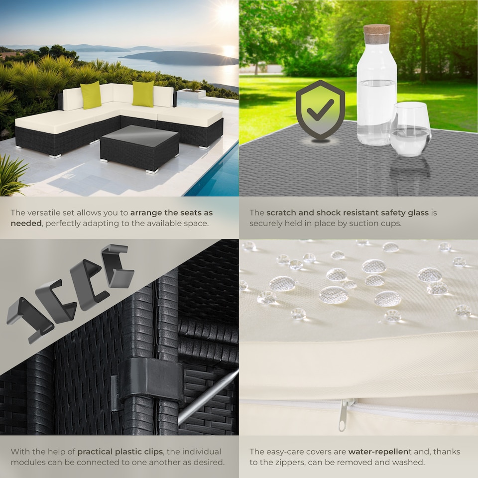 image 1 of Garden Furniture Set Paris - modular corner sofa set with coffee table, thick cushions | Black | black | 75 x 75 x 60 cm | 1