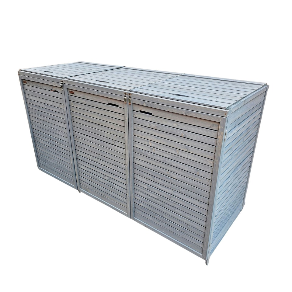 image 1 of 2.03m x 1.14m Large Grey Wooden Outdoor Garden Triple Wheelie Bin Store Storage for 3 Bins with Back Panels