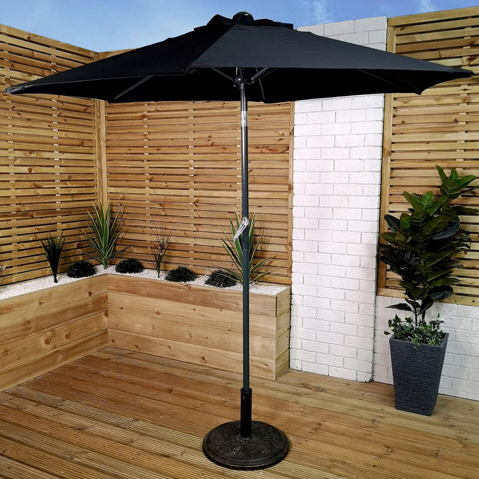image 1 of 2m Aluminium Garden Patio Sun Shade Parasol with Tilt and Crank in Black