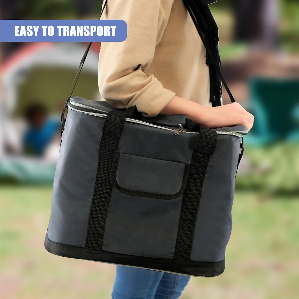 image 1 of GEEZY Zip Up Cooler Bag Insulated Picnic Food Carrier Grey 30L