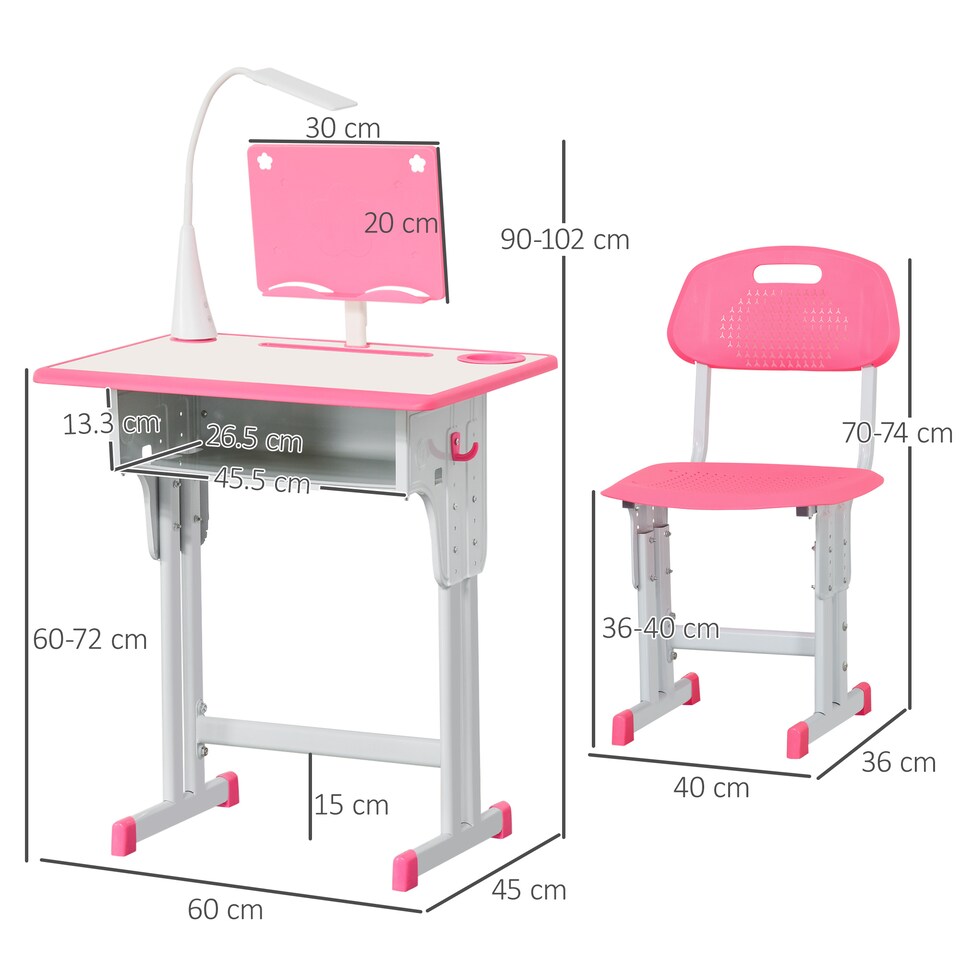 image 1 of HOMCOM Kids Desk and Chair Set with Drawer, Book Stand, Pen Slot