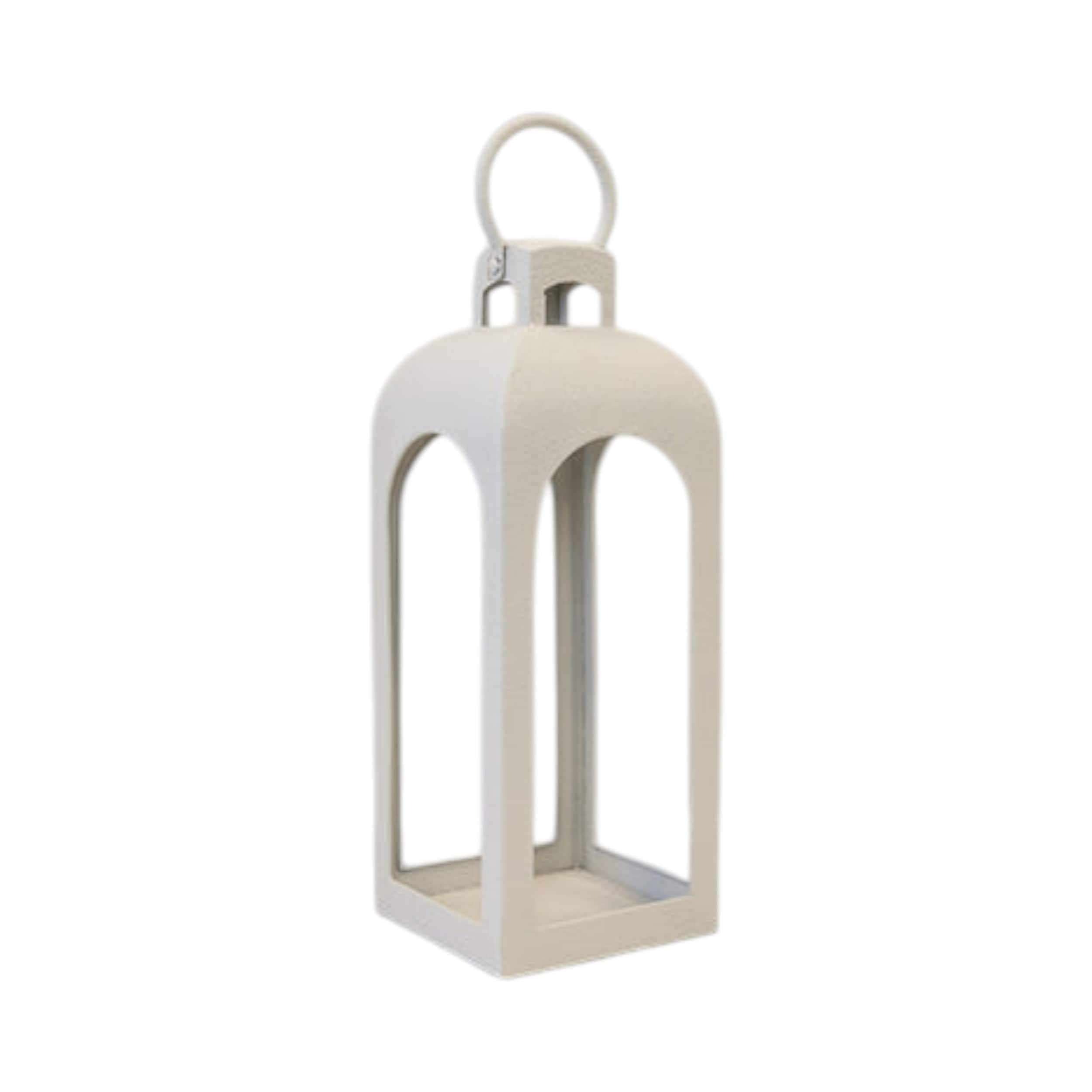 Four Candle Small Off-White Metal Open Face Lantern 41cm in White