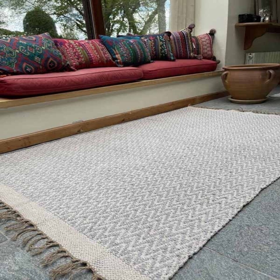 image 1 of GRETA Soft Bedroom Rug Pale Herringbone Pattern - L70 x W200 - Grey Grey