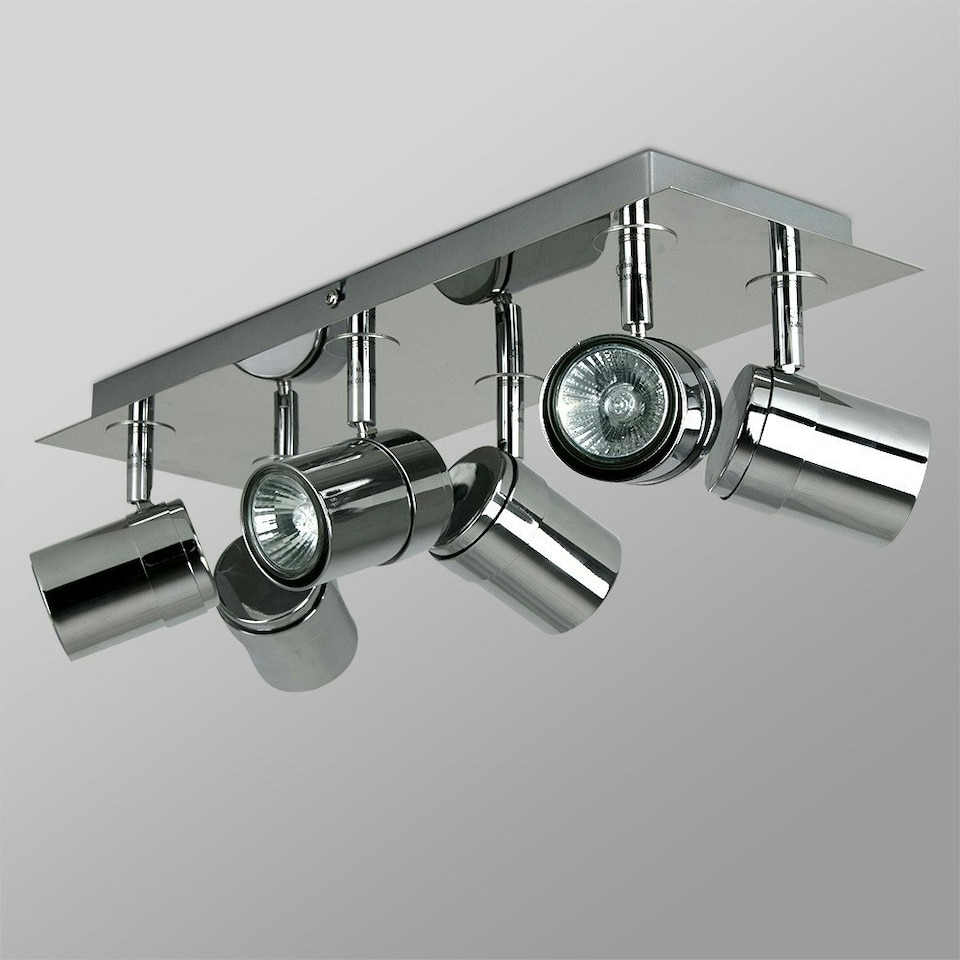 image 1 of ValueLights Modern Rectangular 6 Way Adjustable Ceiling Spotlight In Silver Chrome Finish