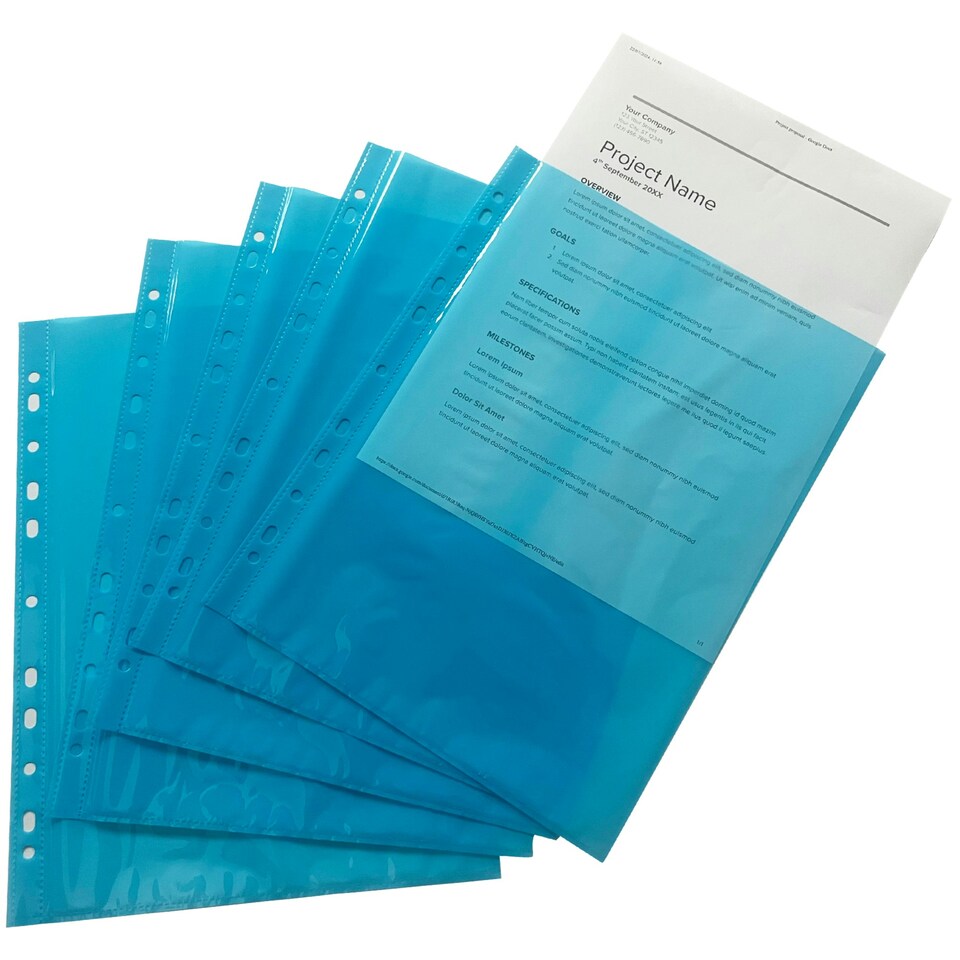 image 1 of Pack of 250 A4 Blue Clear Punched Pockets by Janrax