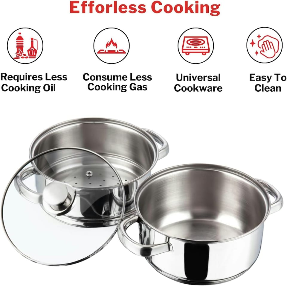 image 1 of Stainless Steel 2-Tier 20cm Casserole & Steamer Set