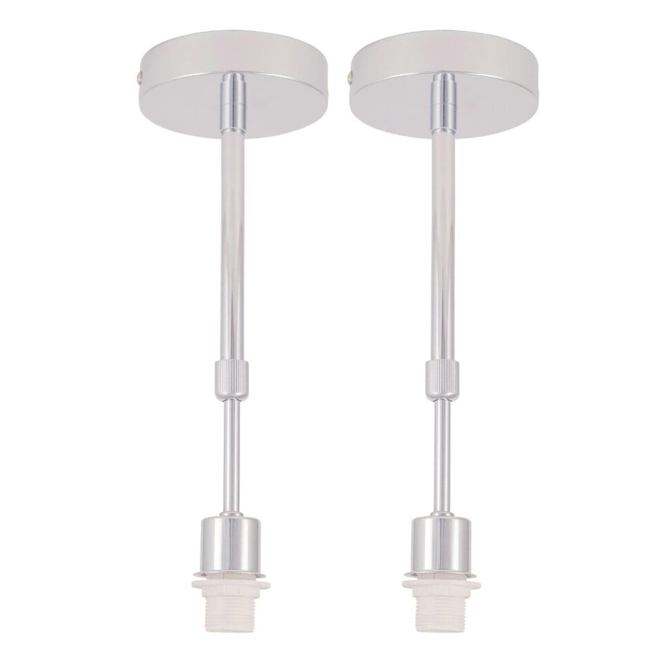 image 1 of First Choice Lighting Set of 2 300mm Cream Faux Silk Ceiling Adjustable Flush Shade with Chrome Inner and Clear Droplets Chrome | Cream
