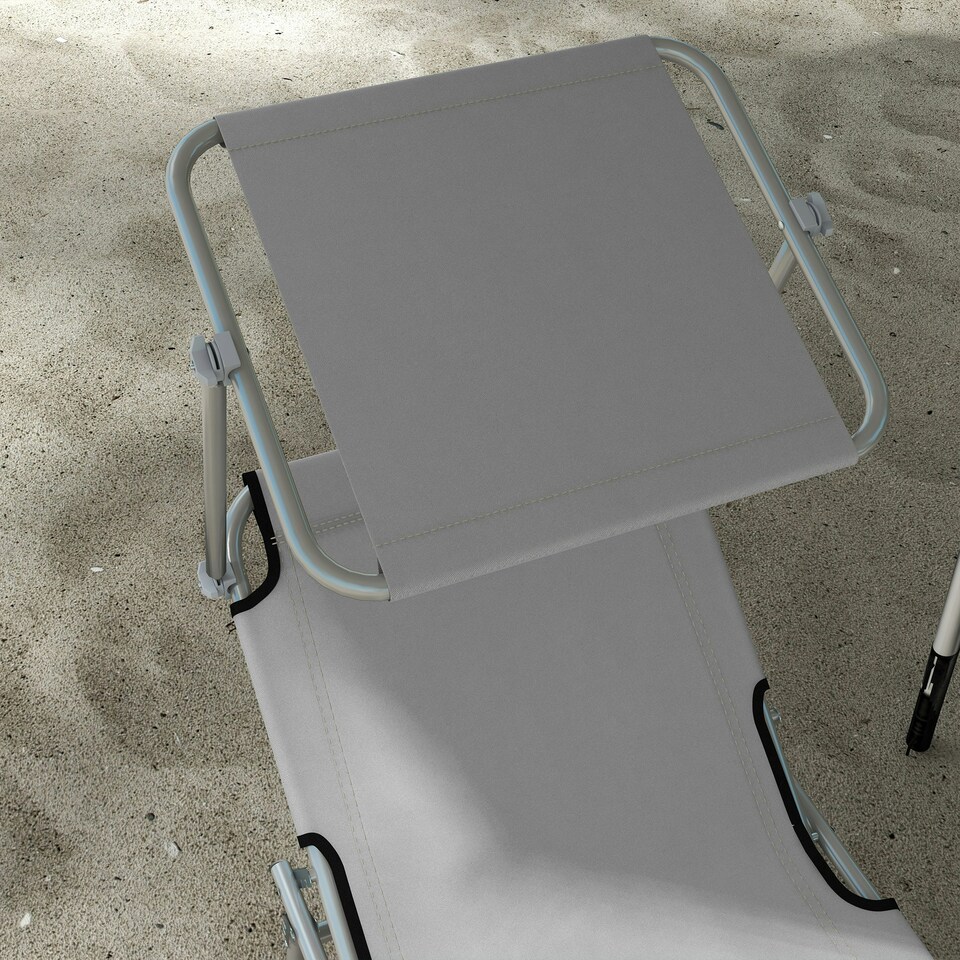 image 1 of Outsunny Folding Sun Lounger Set of 2 w/ Sunshade Adjustable Backrest Light Grey