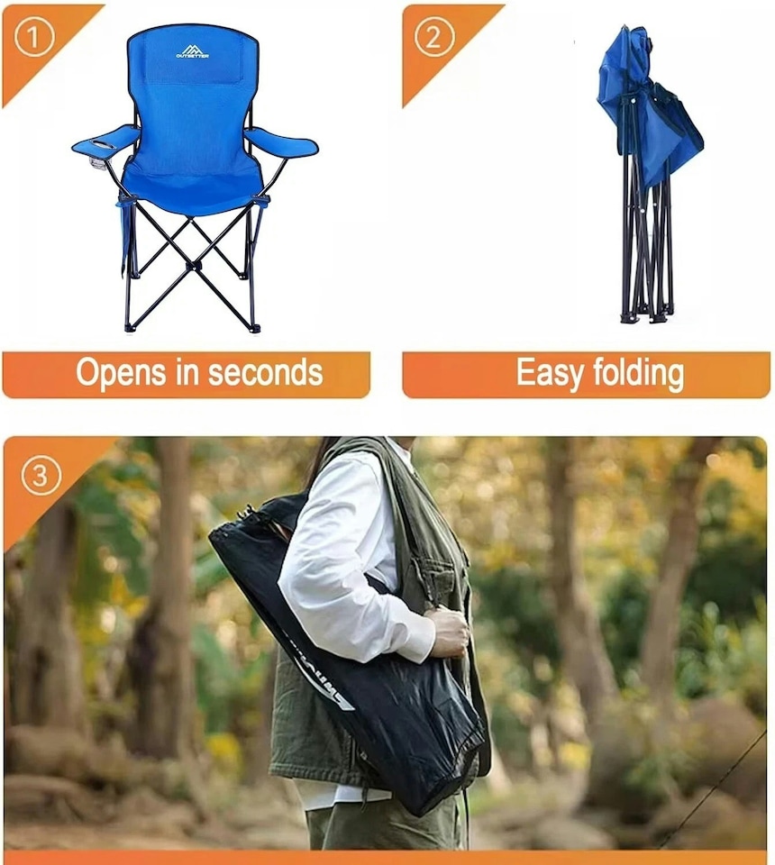 image 1 of Set of 2 Camping Chair Lightweight Folding Portable with Cup Holder Side Pocket | Blue