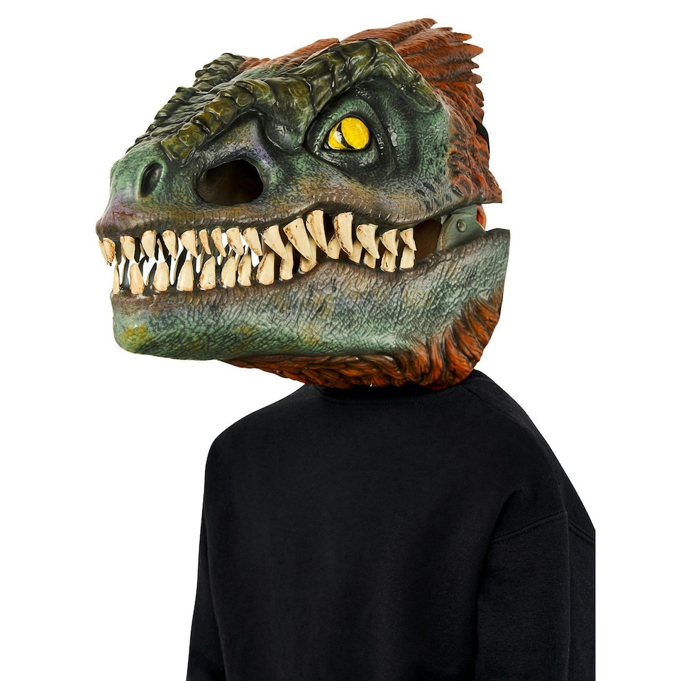 image 1 of Jurassic World Pyroraptor Movable jaws Mask - Green/Orange - One Size