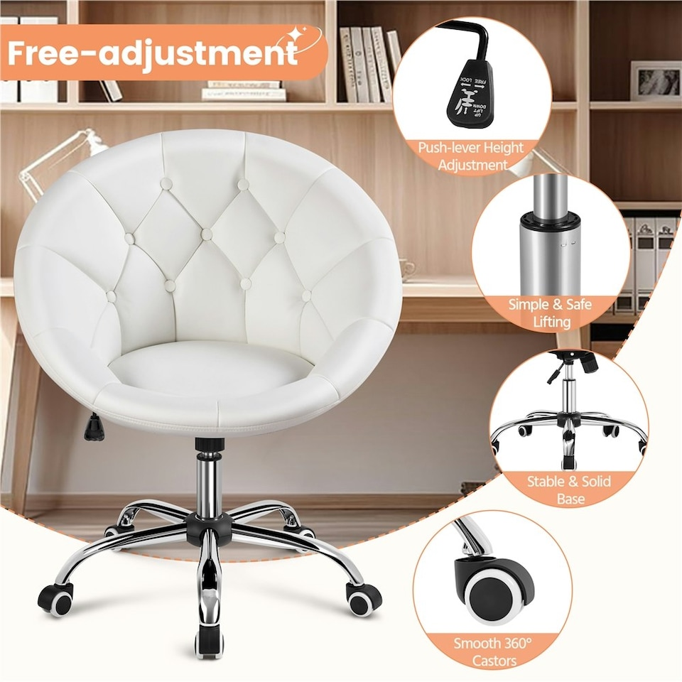 image 1 of Yaheetech Tufted Leisure Office Chair Adjustable Height White