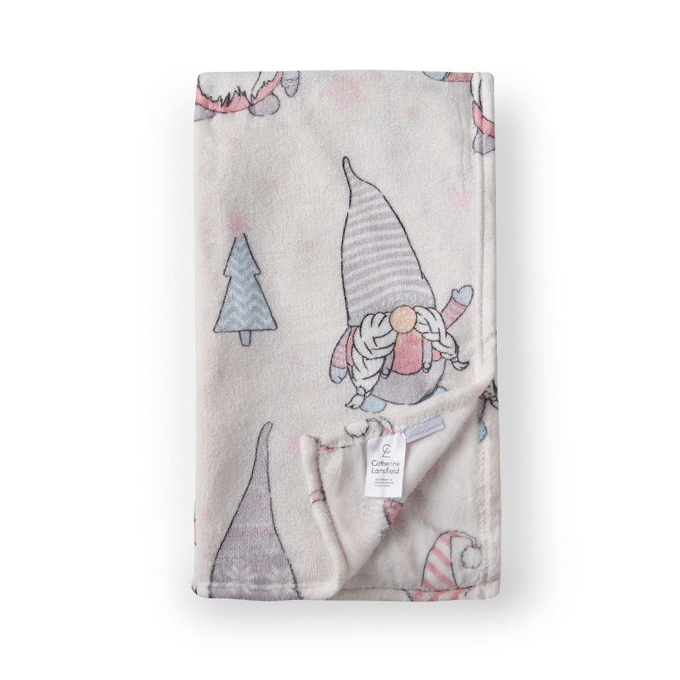 image 1 of Catherine Lansfield Christmas Festive Gnomes Cosy Fleece Blanket Throw
