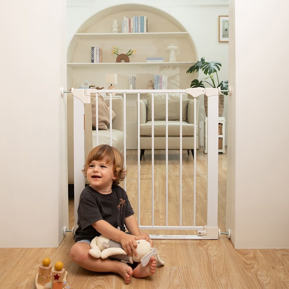 image 1 of Safetots SafeStep Gate, White, 131cm - 138cm, Extra Low Walkthough, 81cm Extra Wide Doorway, Extra Wide Gate for Stairs, Hallways and Doors, Baby and Toddler, Easy Installation