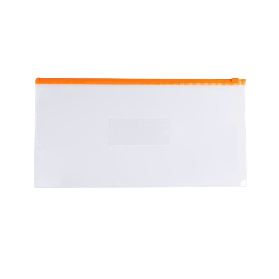 image 1 of Pack of 12 DL Clear Zippy Bags with Orange Zip
