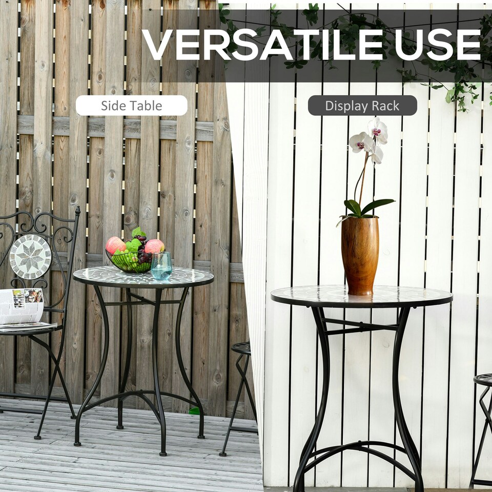 image 1 of Outsunny Mosaic Side Table Bistro Coffee Table for Garden Patio Balcony Grey