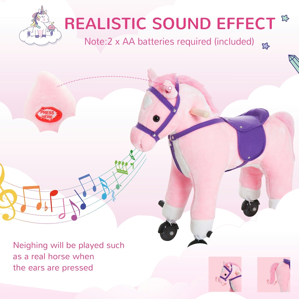 image 1 of HOMCOM Wheeled Rocking Horse Ride on Rocker Children Riding Toy Plush Pink Sound