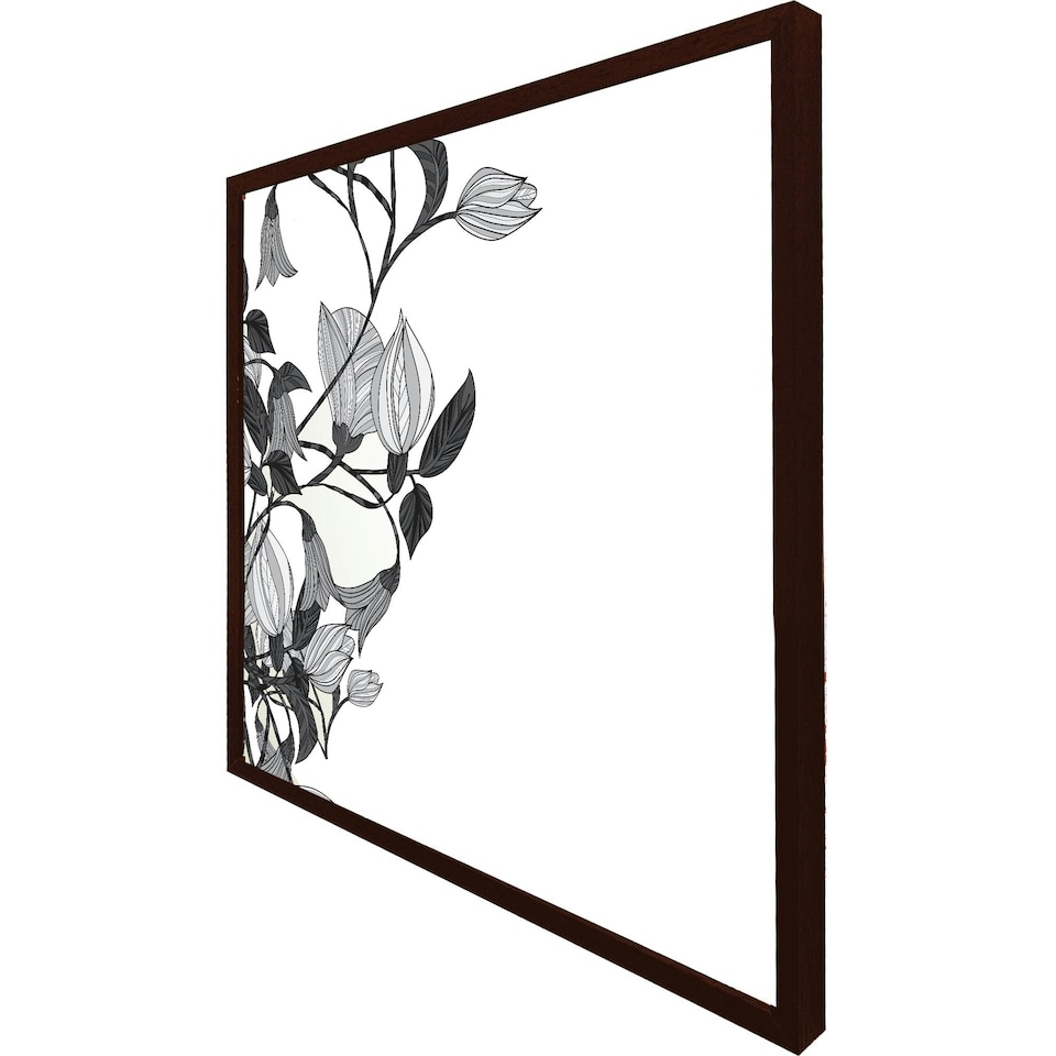 image 1 of Black & white flower illustration (Picture Frame) Brown | Oak | S