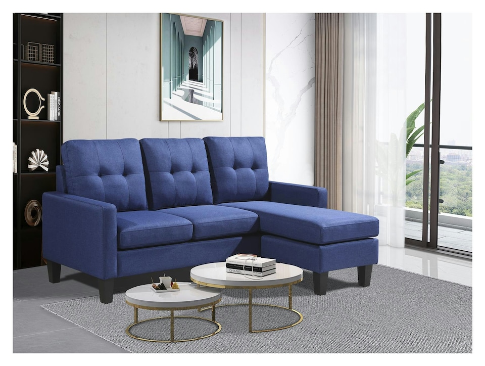 image 1 of Corner Sofa Fabric Sectional Sofa with Ottoman L-shaped Blue Sofa Couch Reversible 3-Seater | Blue | Three Seater