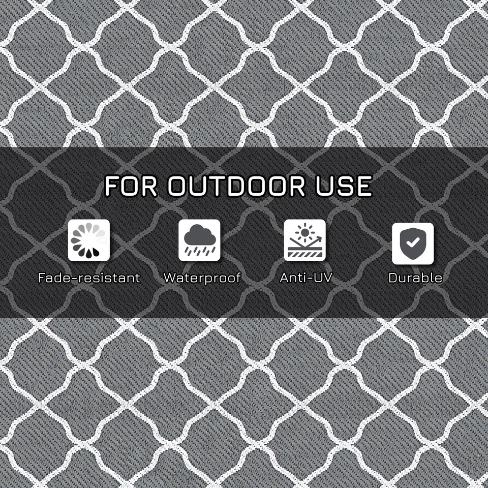 image 1 of Outsunny Reversible Waterproof Outdoor Rug W Carry Bag, 182 x 274 cm | Grey | Grey and White | 182 x 274 x 0.3cm