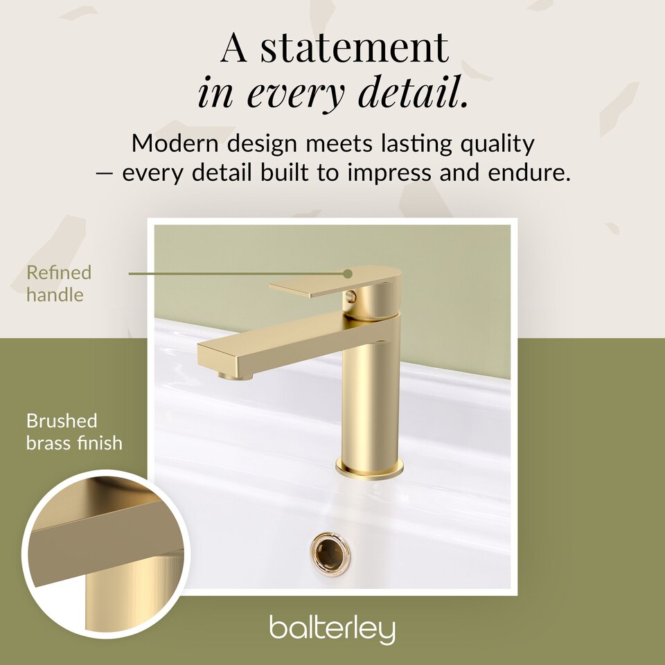 image 1 of Square Mono Basin Mixer Tap Push Button Waste Brushed Brass | Copper | Brushed Brass | 1
