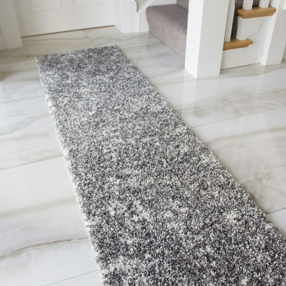 image 1 of KUKOON Silver Grey Mottled Shaggy Long Hallway Runner Rug 60cm x 240cm Grey