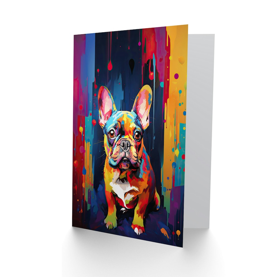 image 1 of French Bulldog Pet Portrait Colourful Neon dog Art Card
