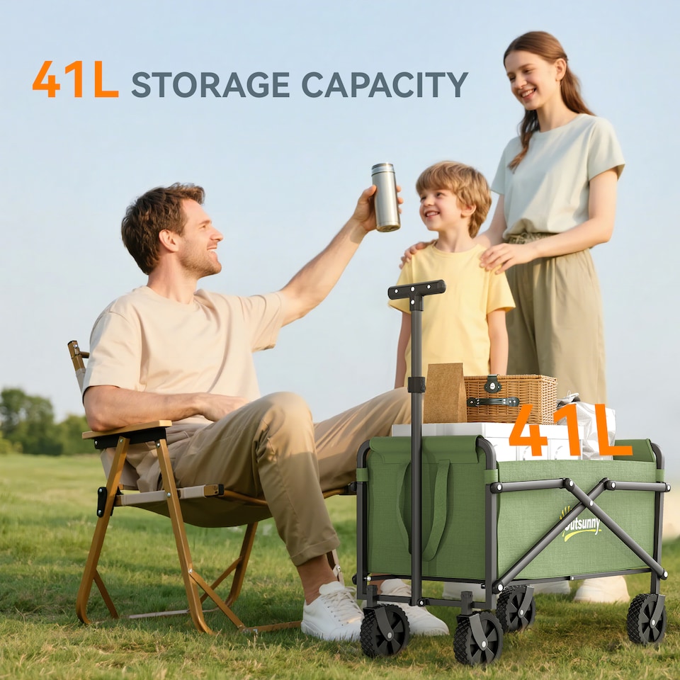 image 1 of Outsunny 62L Festival Trolley, 60kg Heavy Duty Folding Trolley Cart, Green | Green